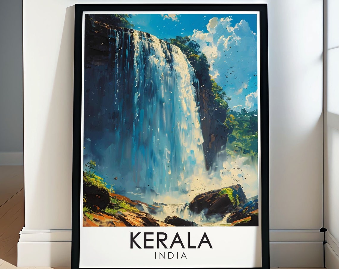 Kerala Athirappilly Waterfalls Cascading Blue Jungle India Poster