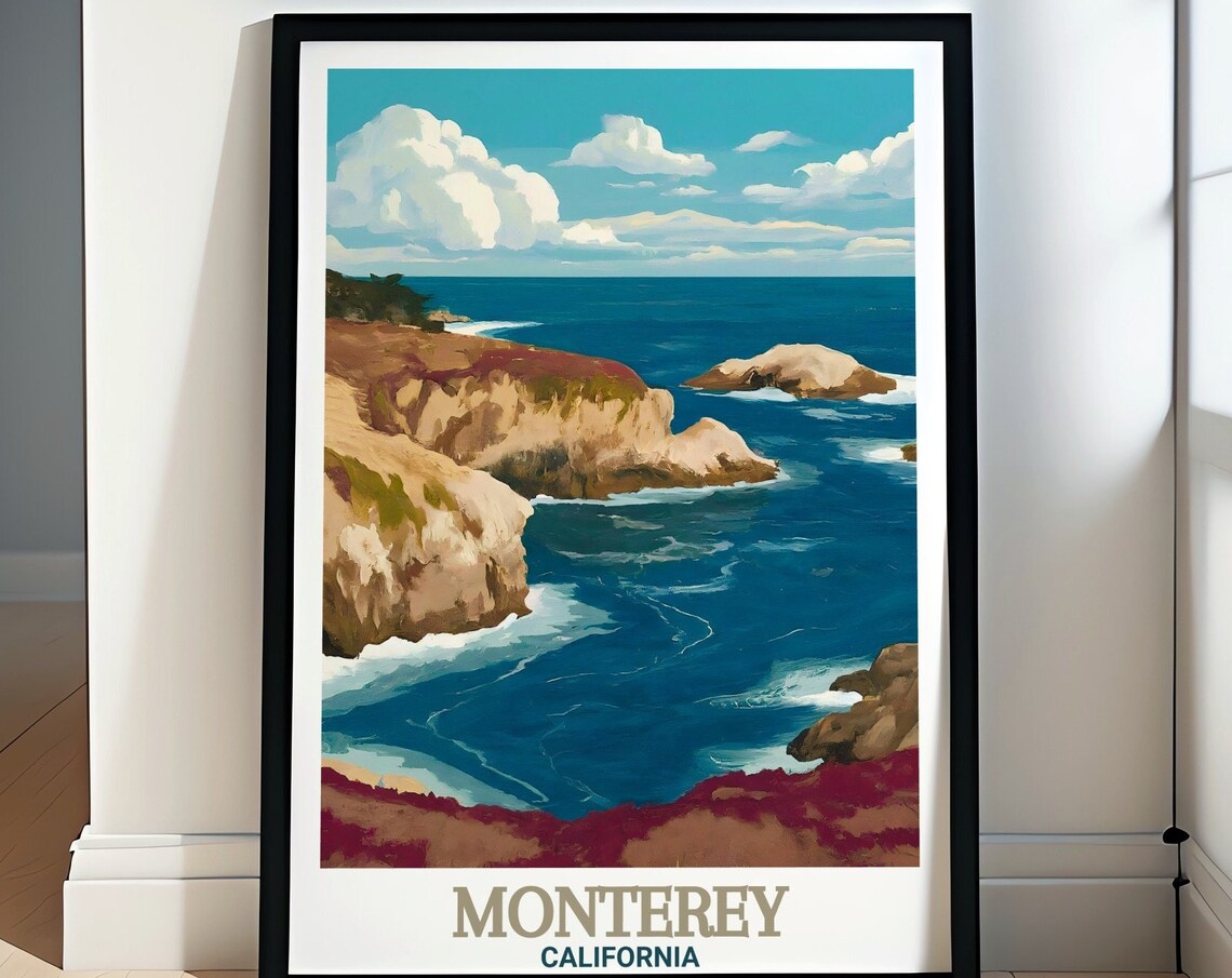Monterey California Point Lobos Rocky Cliffs Coast Travel Poster