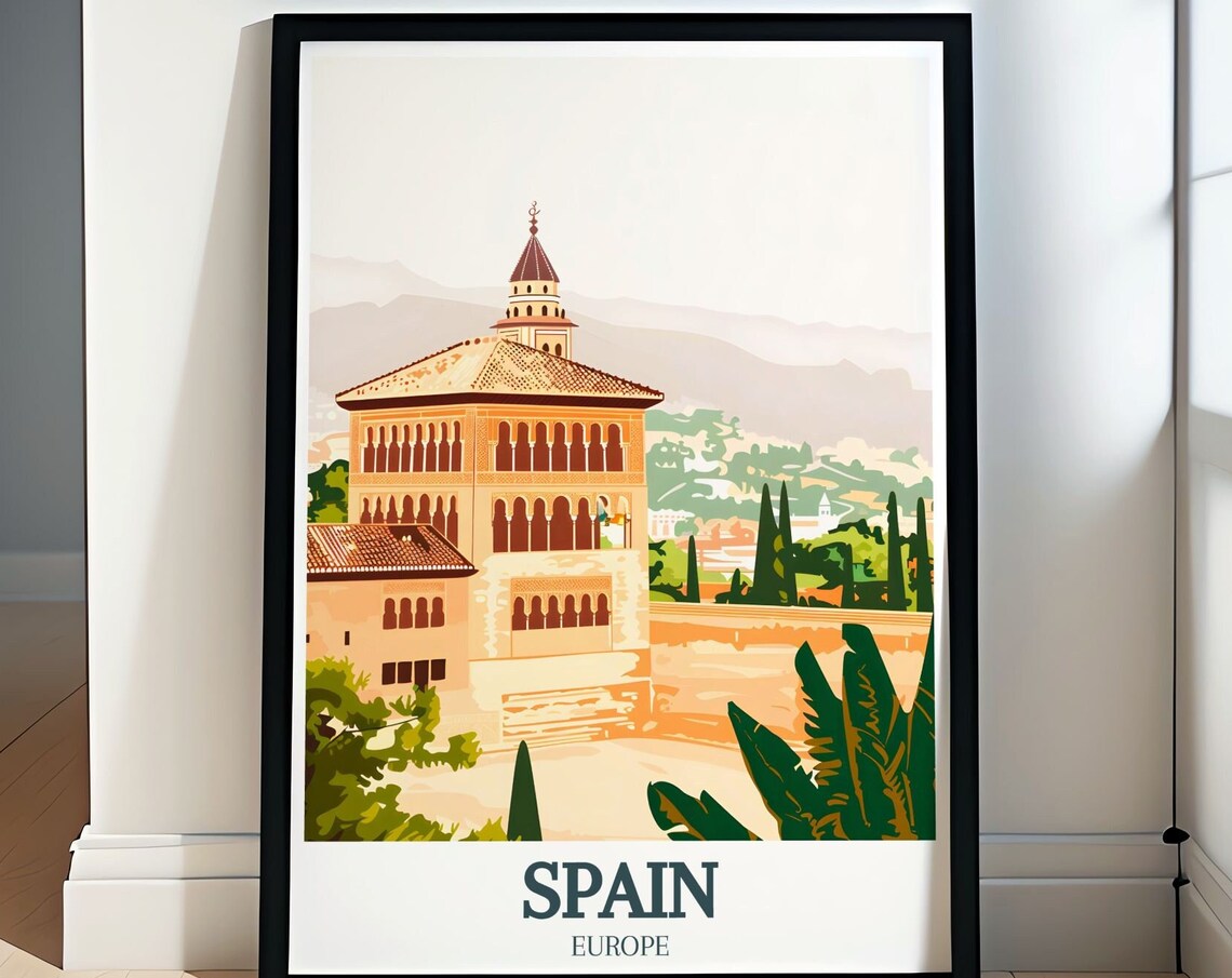 Spain Granada Alhambra Palace Gardens Andalusia Landmark Travel Poster
