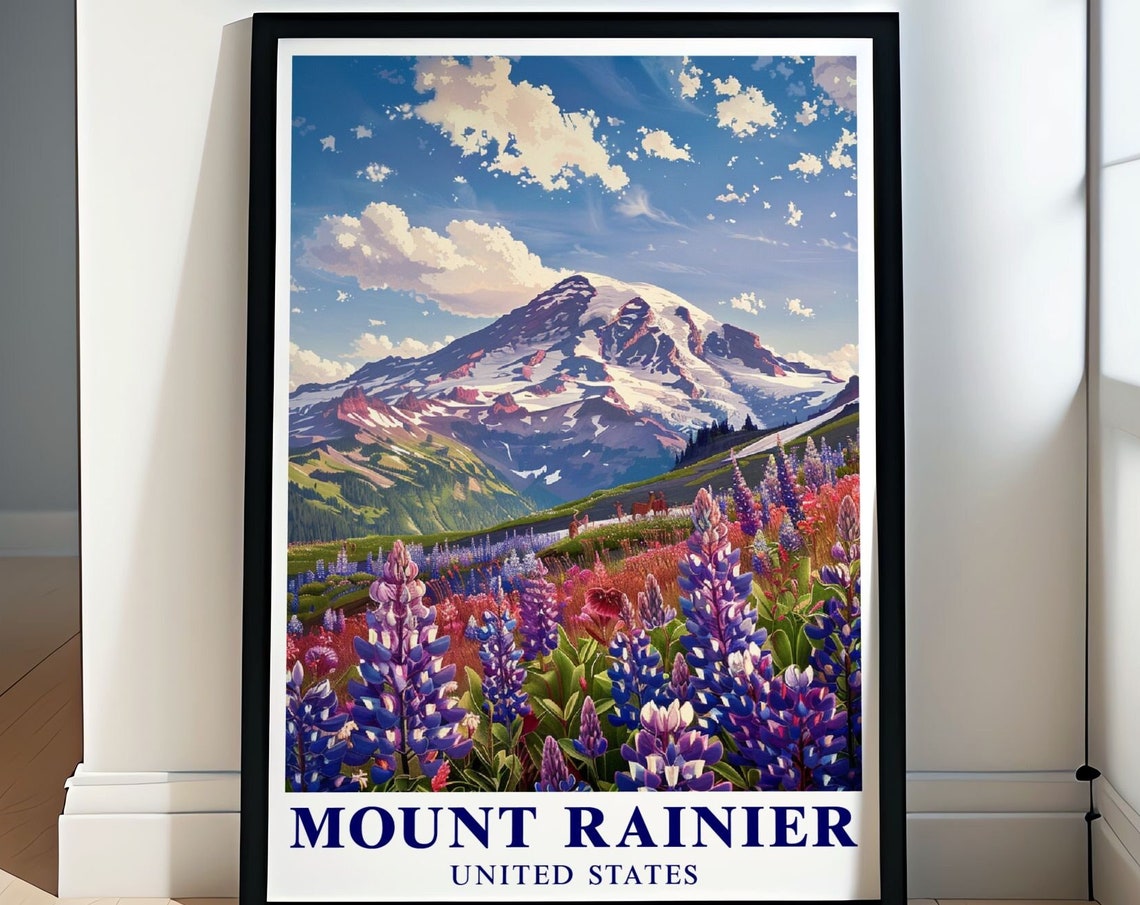 Mount Rainier Washington Alpine Wildflower Meadows Travel Poster
