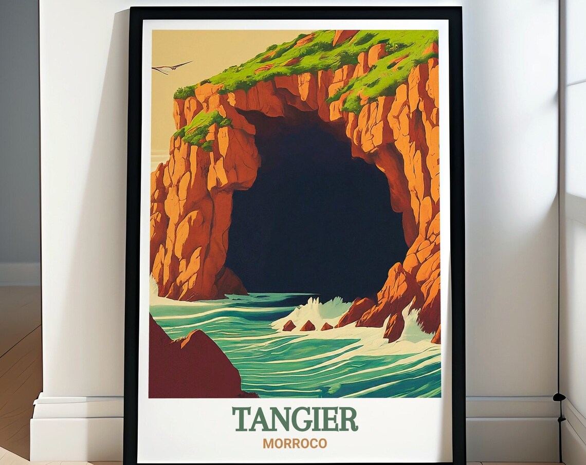 Tangier Morocco Hercules Caves Sea Arch Retro Style Travel Poster