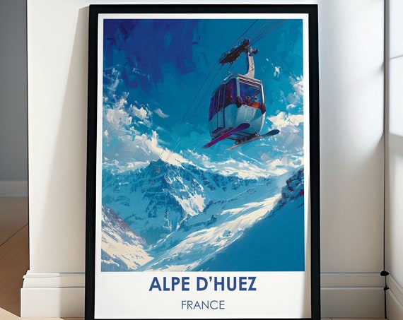 Alpe Dhuez Skiing Adventure Retro Poster Alpe Dhuez Alpine Escape Vintage French Alps Skiing Poster