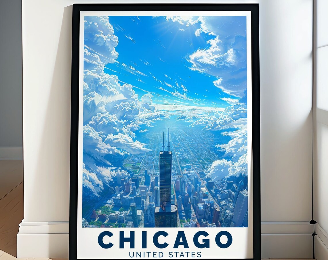 Chicago Willis Tower Above Clouds United States Travel Art Poster