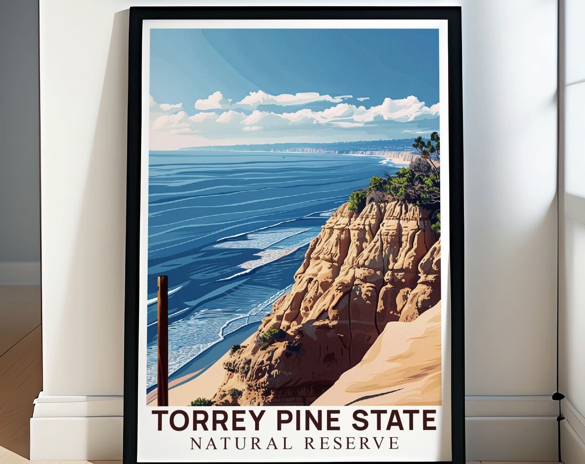 Torrey Pines State Natural Reserve Cliffs Pacific Coast Travel Poster