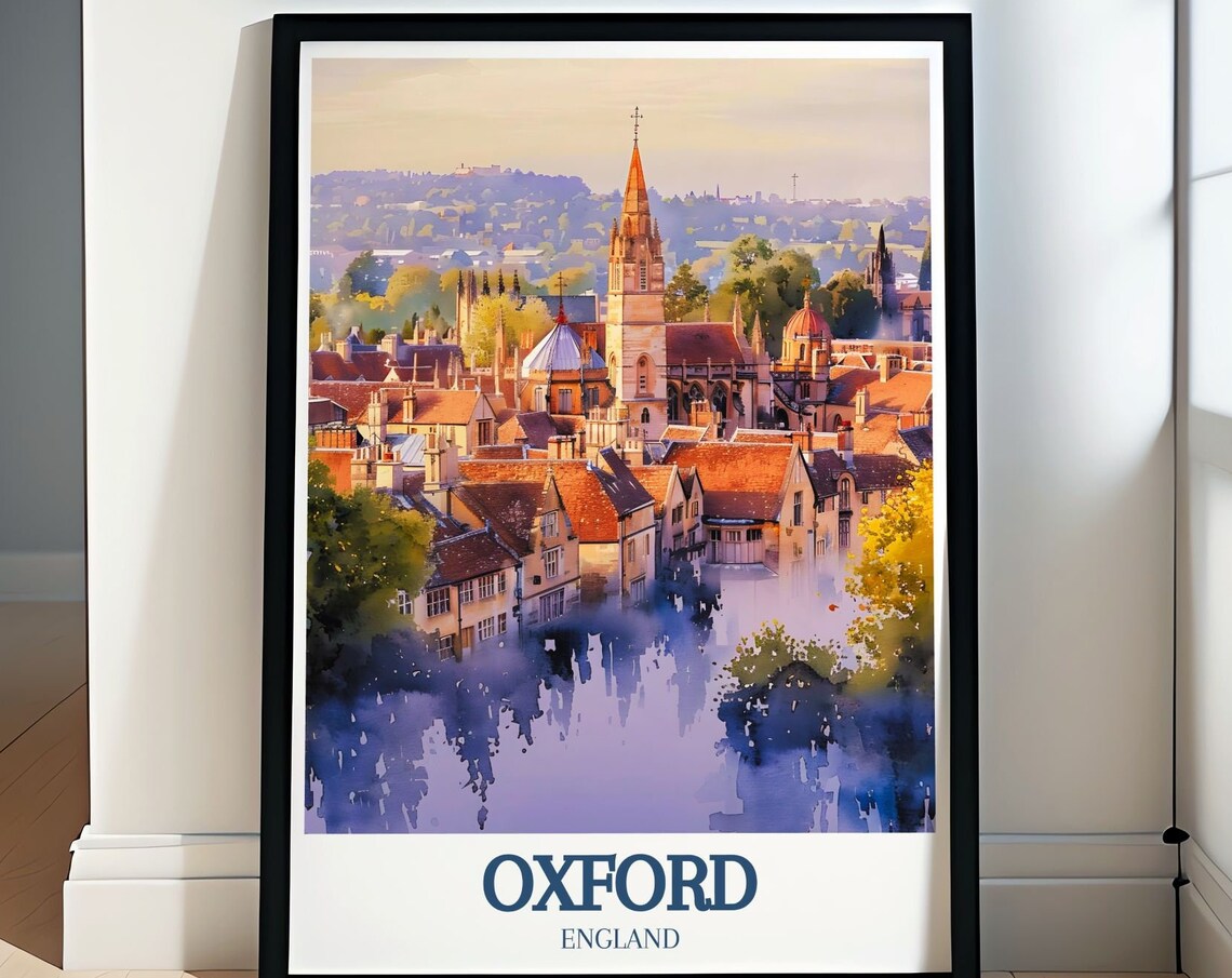 Oxford England Rooftop Panorama Church Spires River Reflection Poster