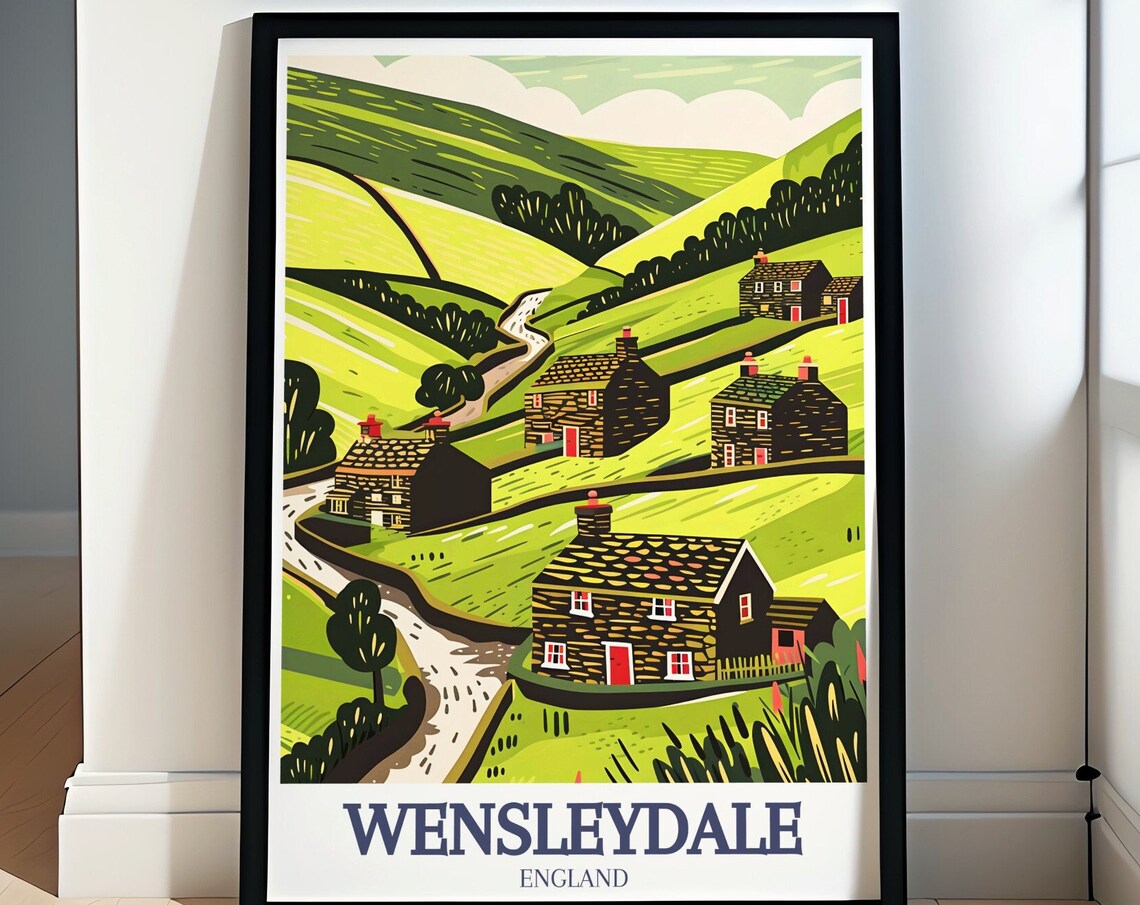 Wensleydale Stone Cottages Yorkshire Village Dales Travel Poster