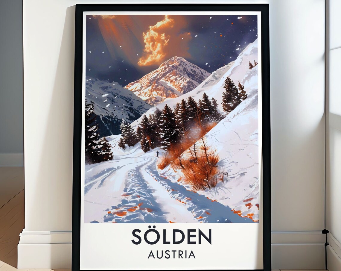 Solden Austria Snowy Alpine Slopes Sunset Winter Mountain Poster