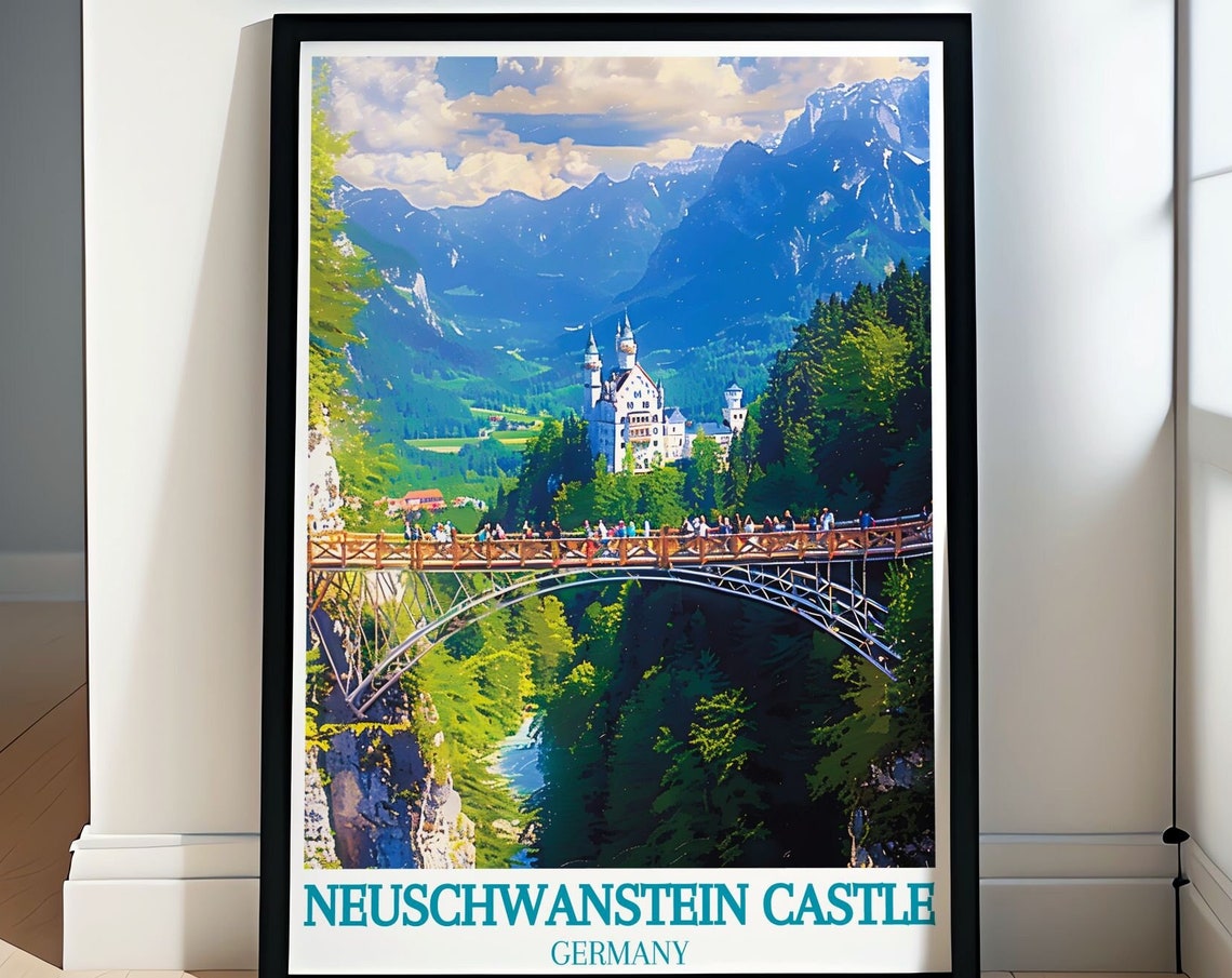 Neuschwanstein Castle View from Marienbrucke Bridge Travel Poster