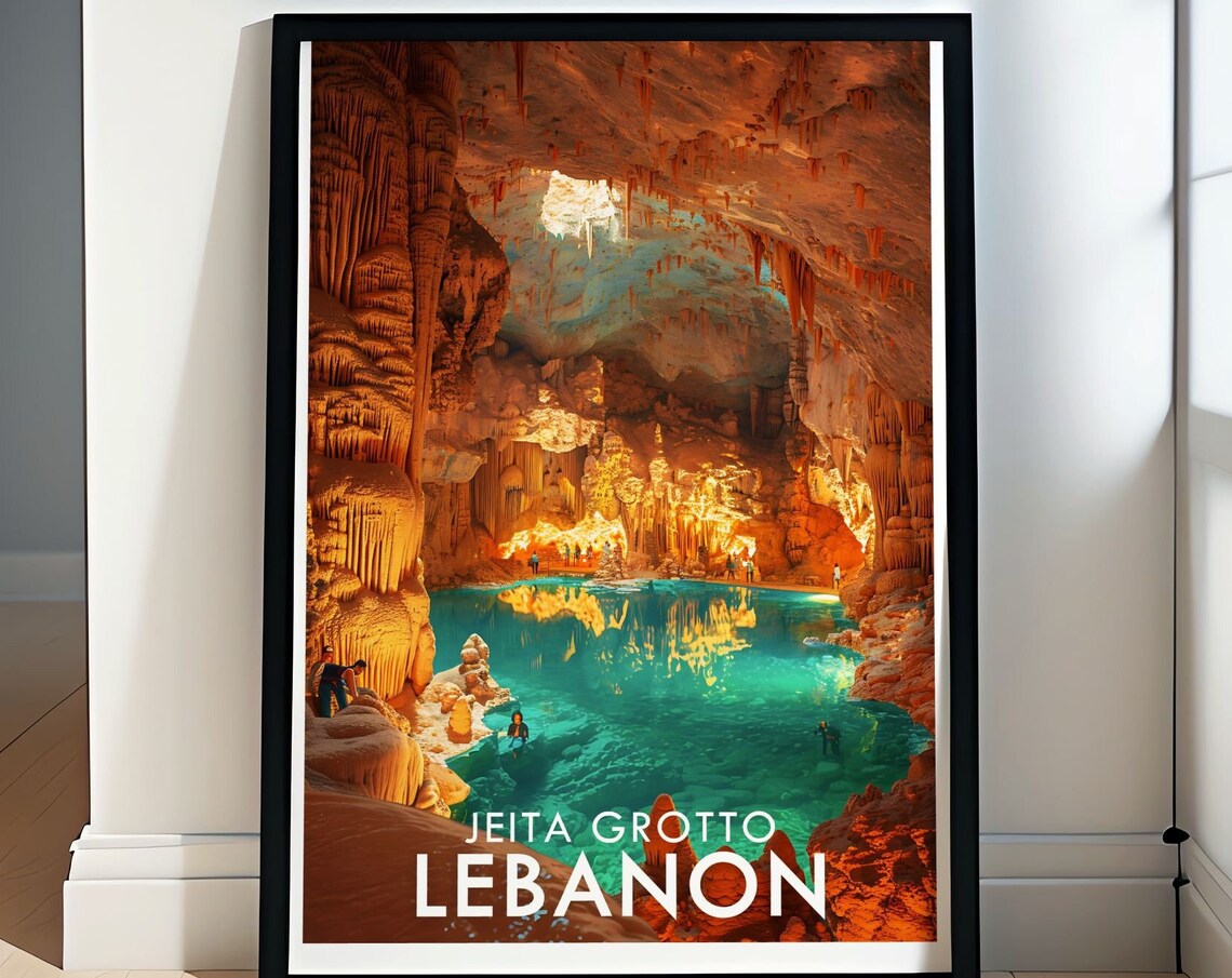 Jeita Grotto Lebanon Glowing Cave Lake Underground Travel Poster
