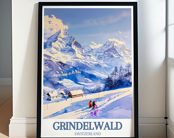 Grindelwald Ski Resort Prints Swiss Travel Posters Swiss Alps Travel Posters Online Grindelwald Travel Art