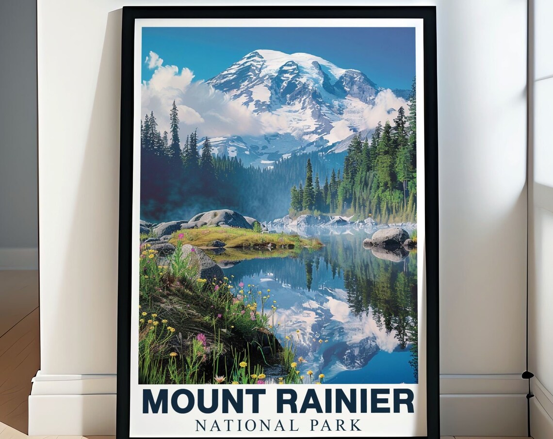 Mount Rainier National Park Mountain Reflected in Lake Poster