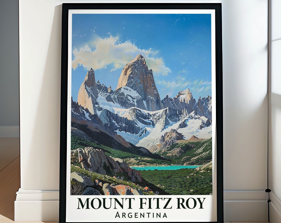 Mount Fitz Roy Blue Sky Summer Day Lake View Argentina Mountain Poster