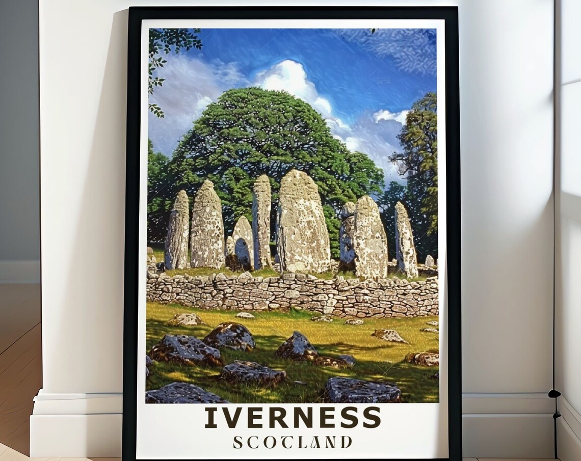 Inverness Clava Cairns Travel Poster, Scotland Art