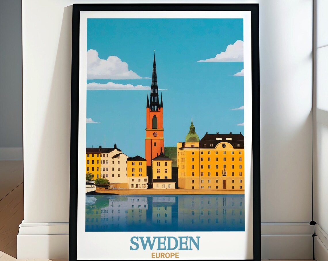 Gamla Stan Stockholm Old Town Waterfront Sweden Travel Poster