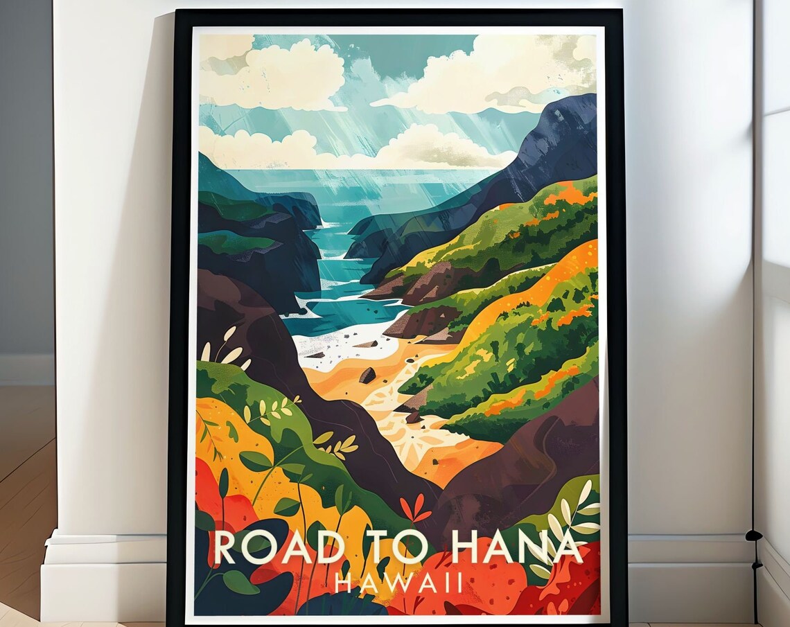 Road to Hana Hawaii Colorful Coastal Cliffs Sandy Cove Poster