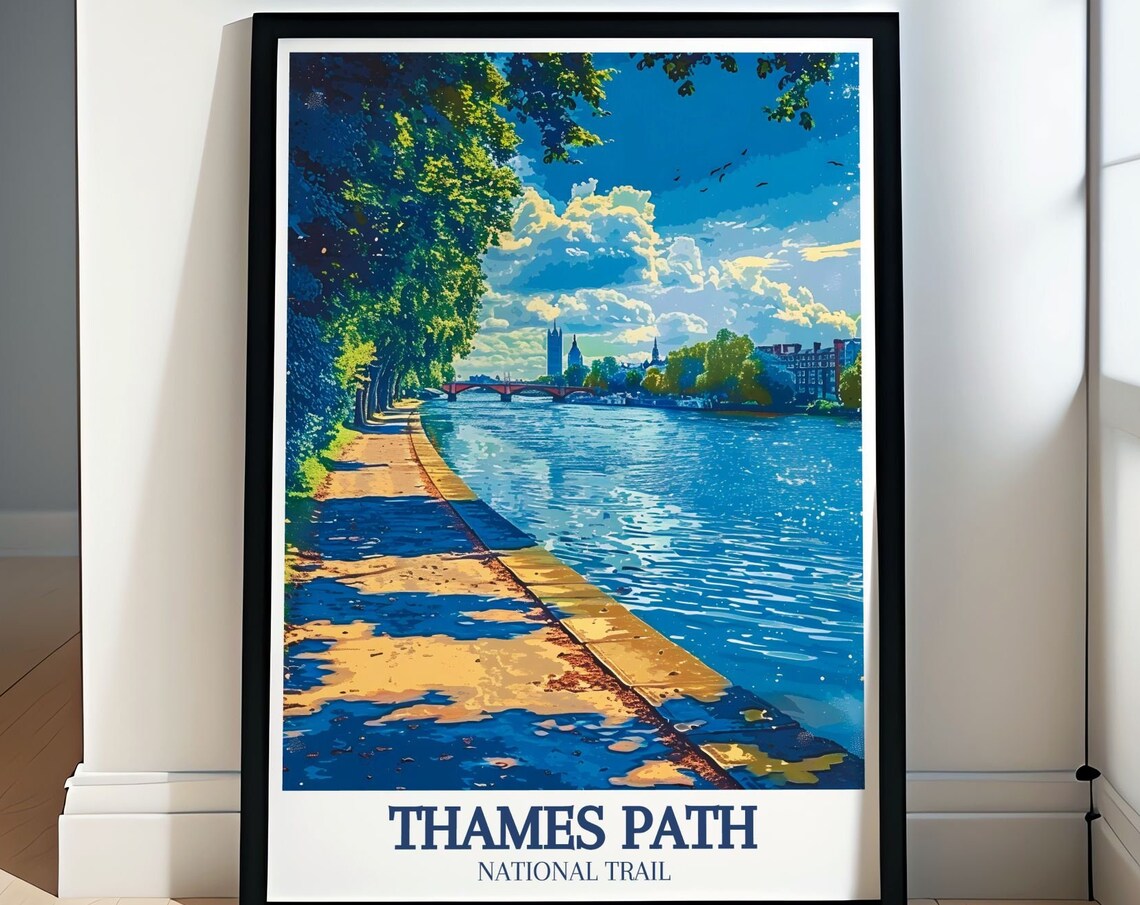 Thames Path England Embankment And City Skyline Travel Poster