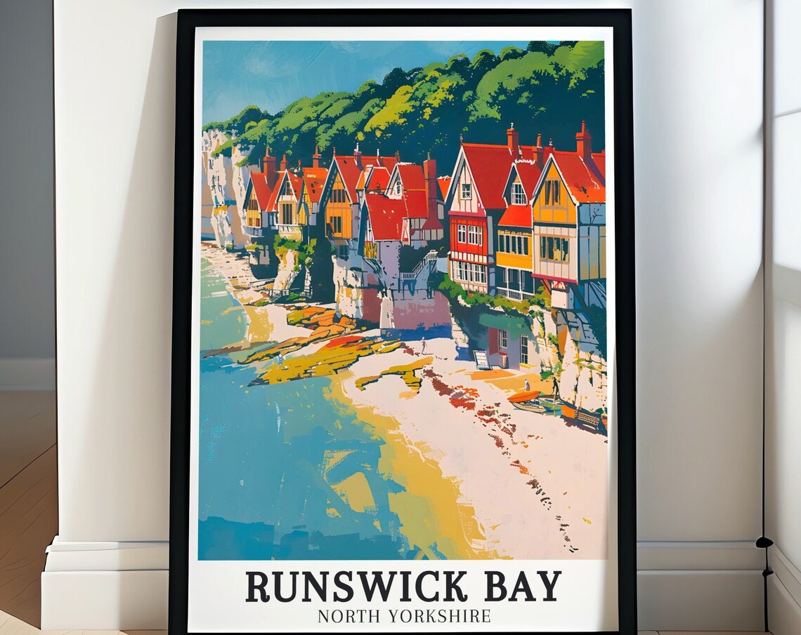 Runswick Bay Cliffside Fishing Village Cove Beach View Poster
