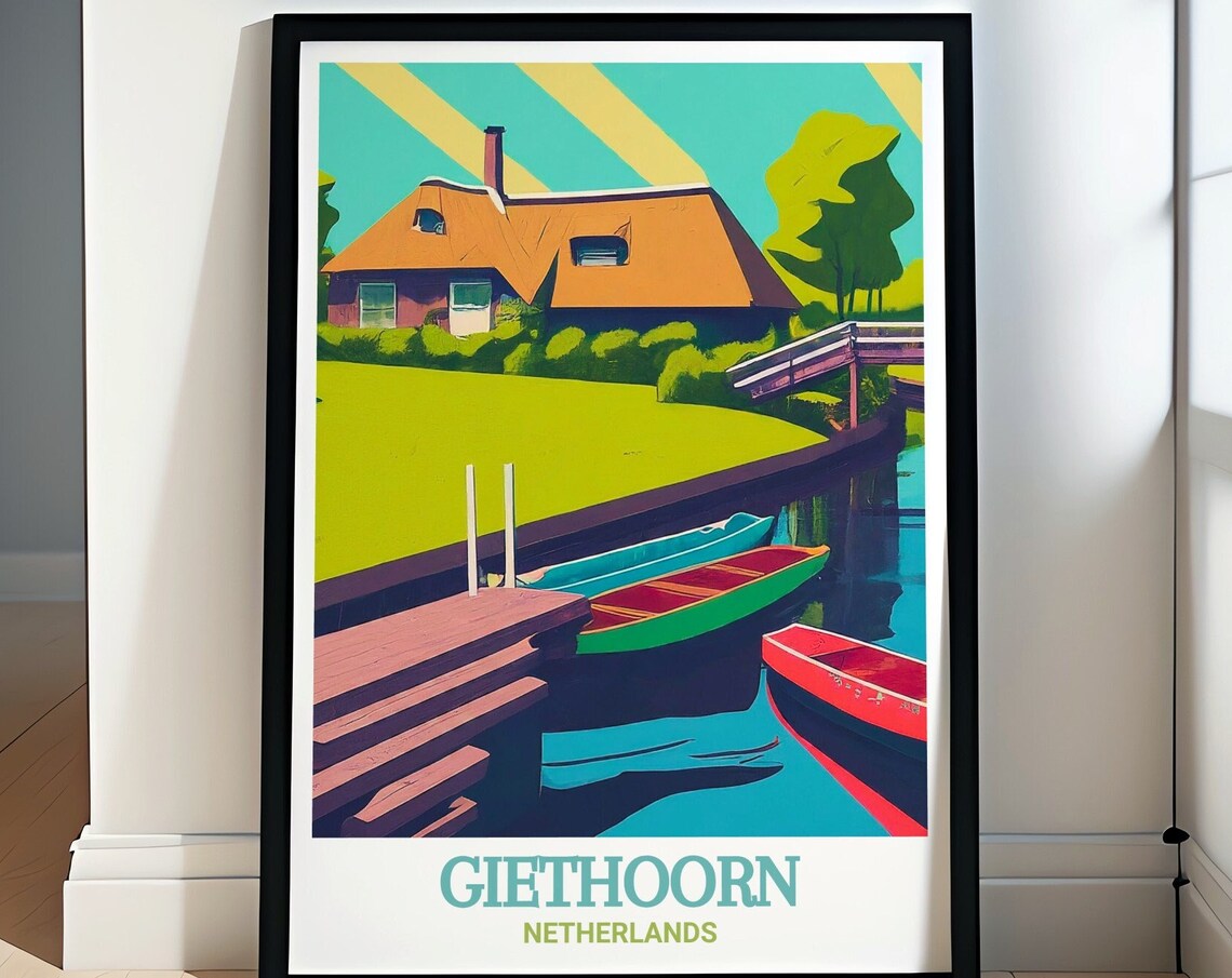 Giethoorn Netherlands Boat Rentals Thatched House Canal Poster