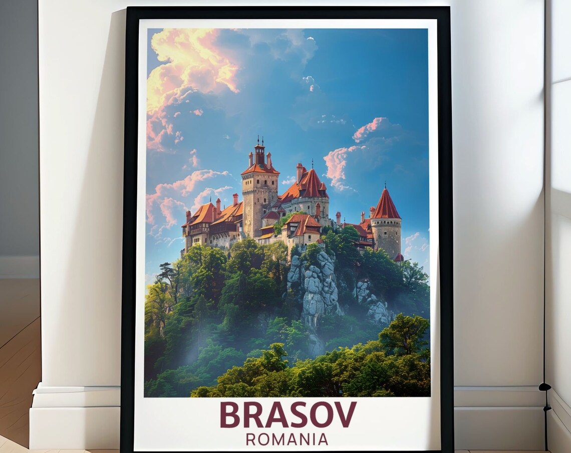 Brasov Romania Bran Castle Hilltop Forest Transylvania Travel Poster