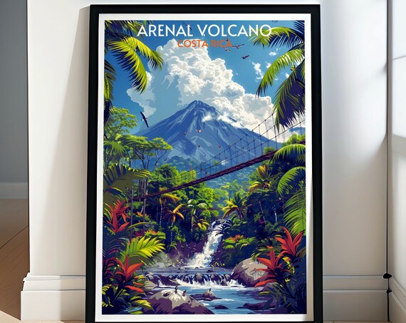 Arenal Volcano Costa Rica Hanging Bridge Lush Waterfall Poster