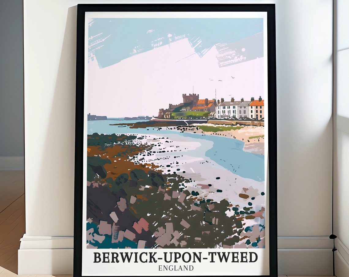 Berwick-upon-Tweed Castle Ruins Above a Sandy Beach Art Poster