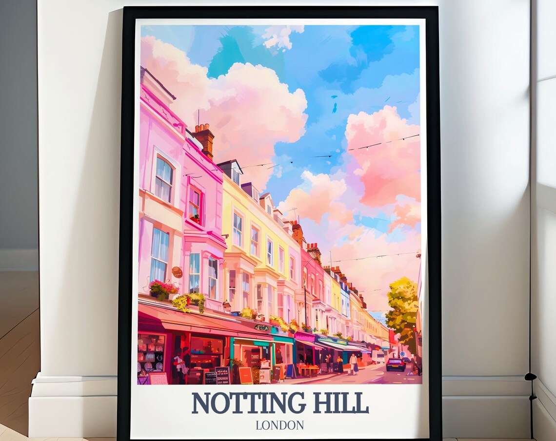 Notting Hill London Pastel Portobello Market Street Pink Houses Poster