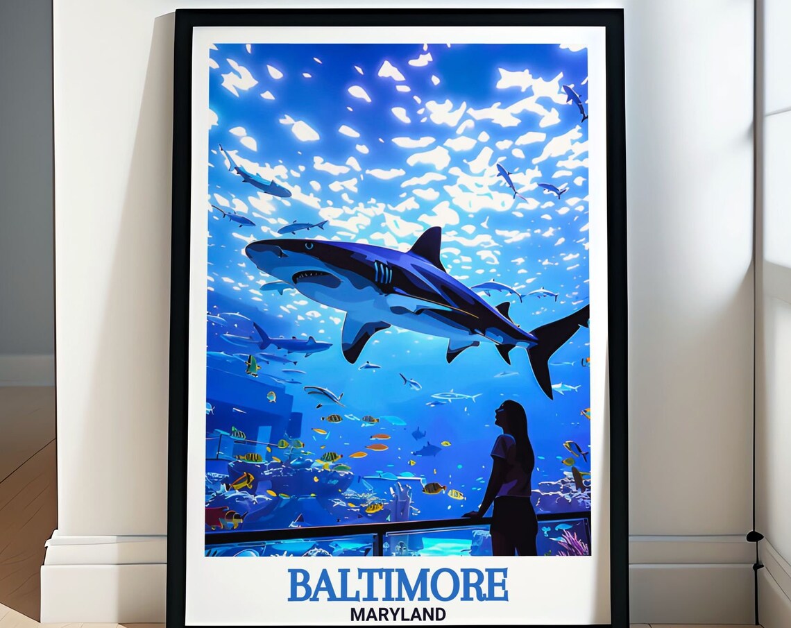 Baltimore Maryland Aquarium Shark Tank Underwater Travel Poster