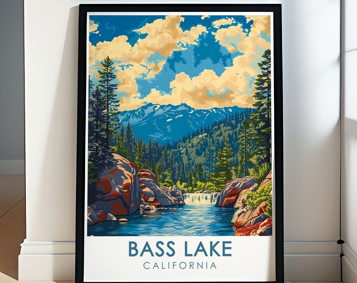 Bass Lake California Waterfall Gorge Pine Forest Mountain Poster