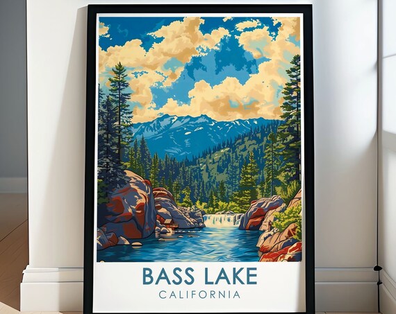 Bass Lake California Waterfall Gorge Pine Forest Mountain Poster