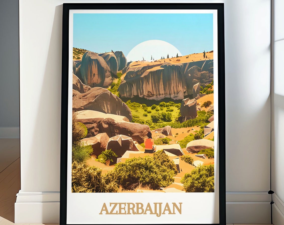 Azerbaijan Gobustan Ancient Rock Formations Under Bright Sun Poster
