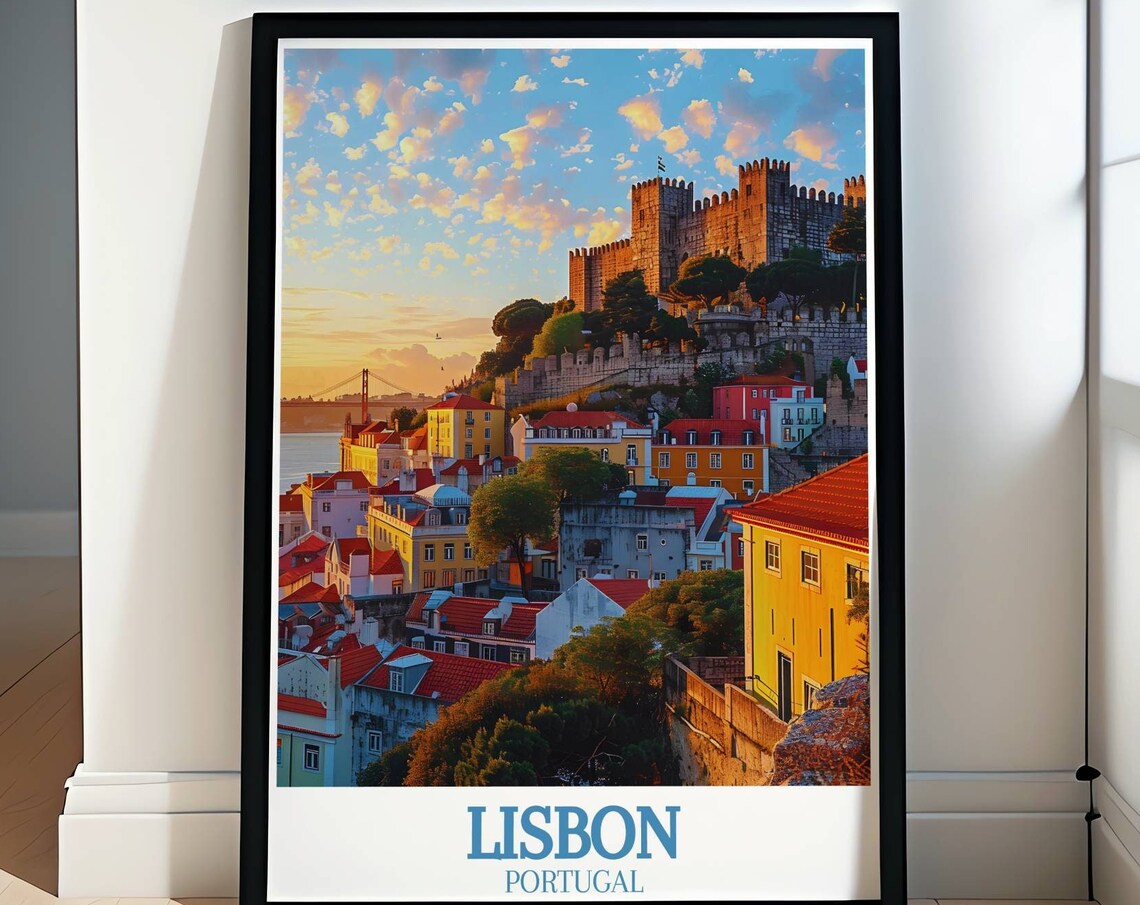 Lisbon Portugal Sao Jorge Castle Sunset Over Alfama Rooftops Poster