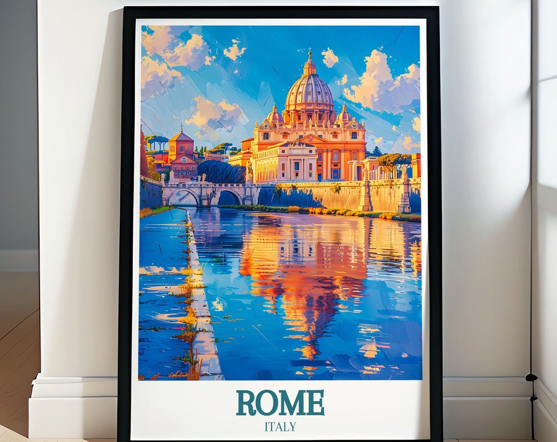 Rome Italy St Peters Basilica Sunset Reflection Travel Poster