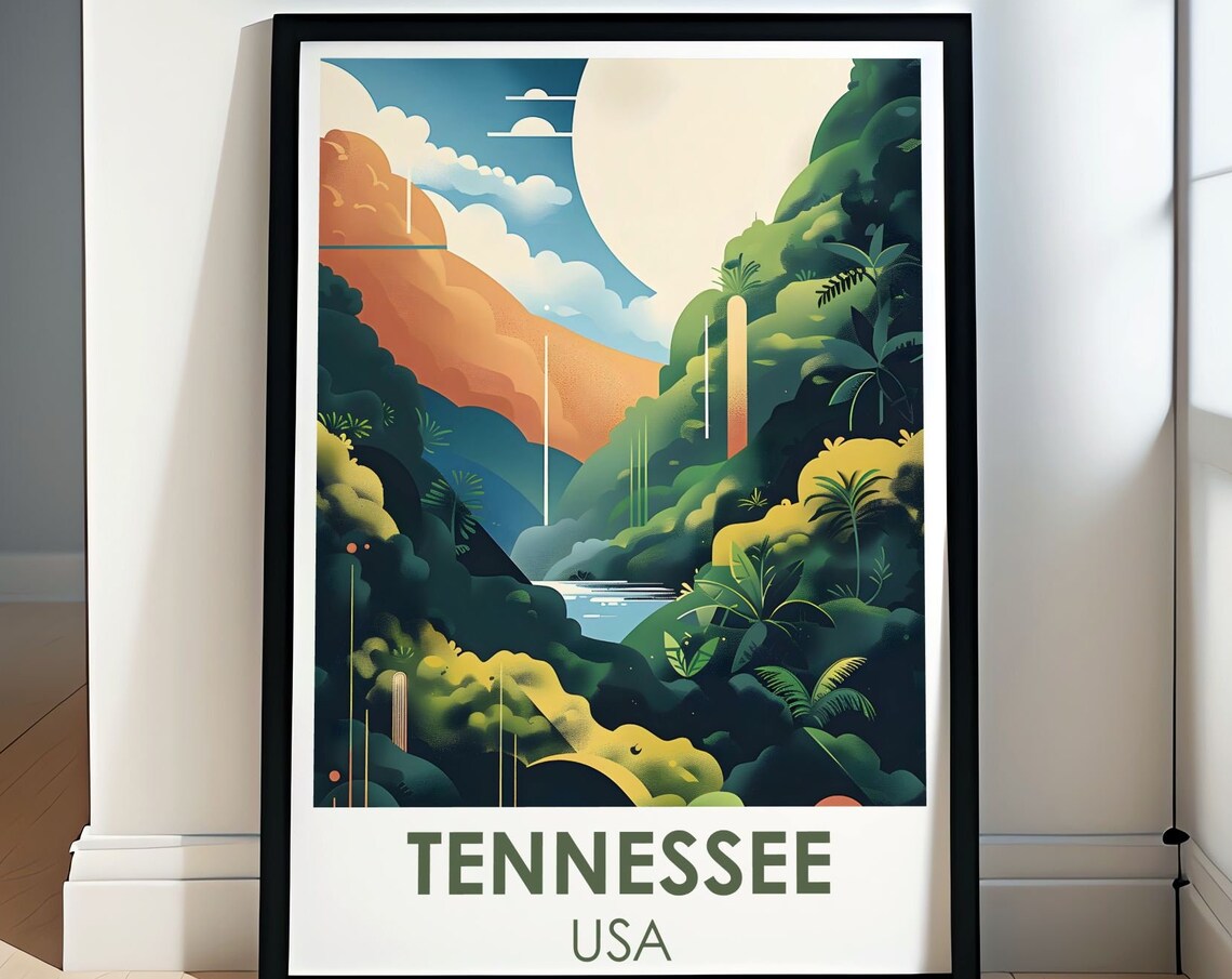 Tennessee Smoky Mountains Valley Sunset Poster USA Nature Travel Art