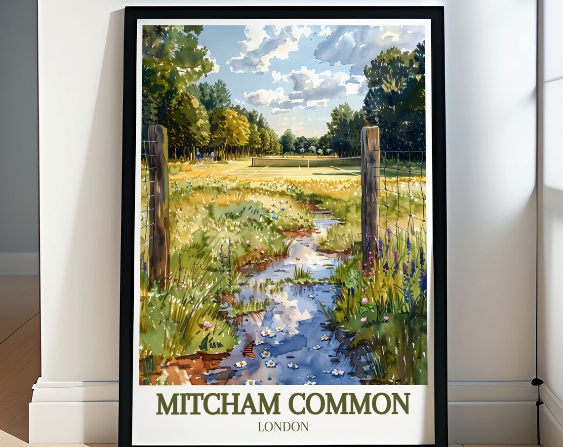 Mitcham Common London Wildflower Meadow And Stream Watercolor Poster