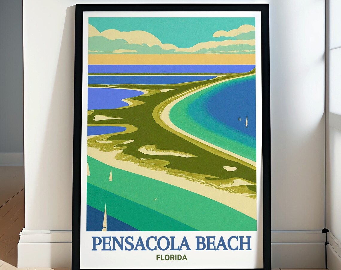Pensacola Beach Aerial Barrier Islands Florida Travel Poster