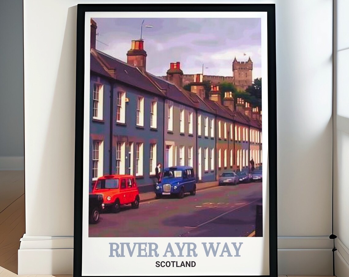 River Ayr Way Catrine Terraced Street and Castle Travel Poster