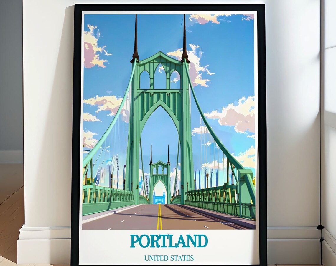 Portland St Johns Bridge Mint Green Gothic Arch Bridge Poster