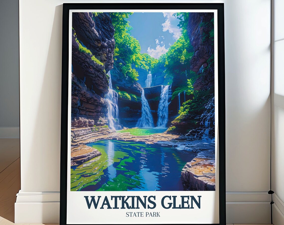 Watkins Glen State Park Triple Waterfalls in a Green Gorge Poster