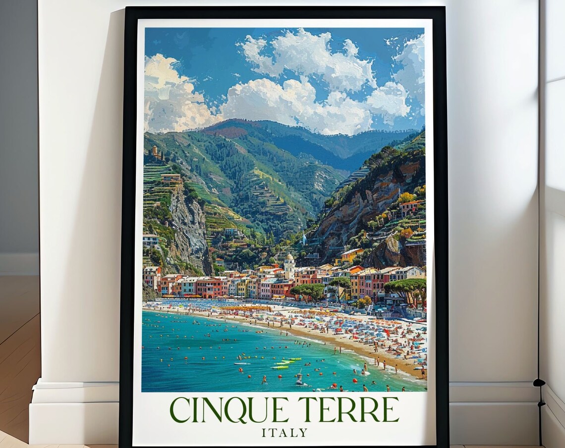 Cinque Terre Monterosso Colorful Beachfront Town View Poster