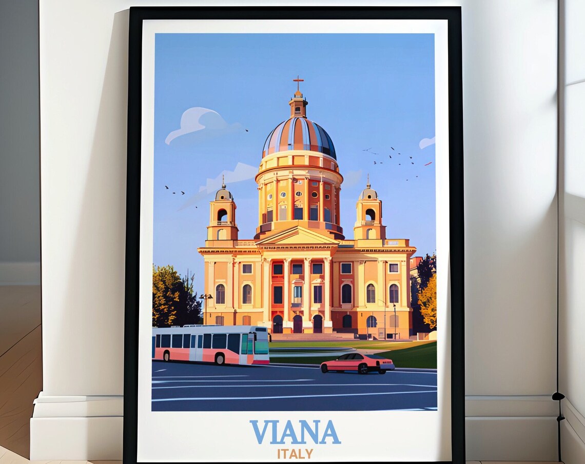 Turin Italy Superga Basilica Dome Historic Facade Travel Poster