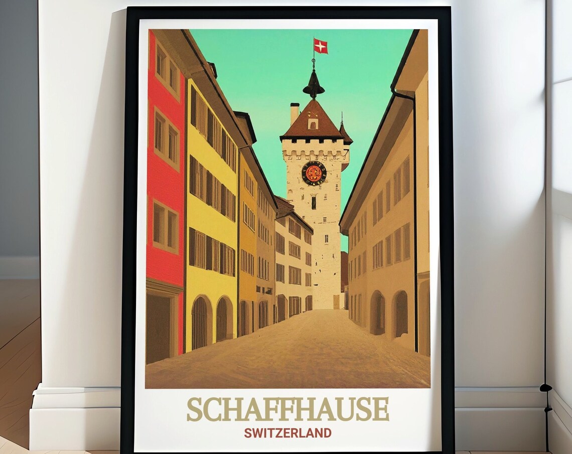 Schaffhausen Switzerland Old Town Clock Tower Street View Poster