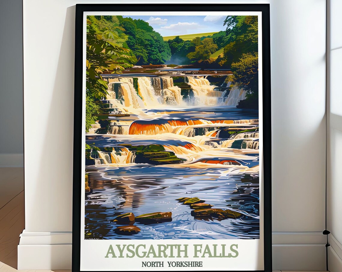 Aysgarth Falls Retro Poster, National Park Print