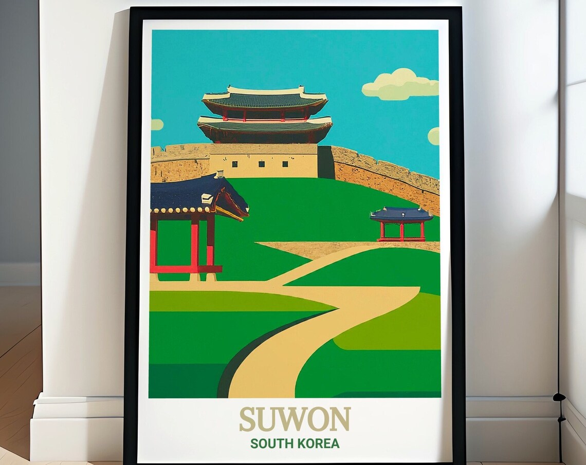 Suwon Hwaseong Fortress Wall Gate Tower Green Hills View Poster