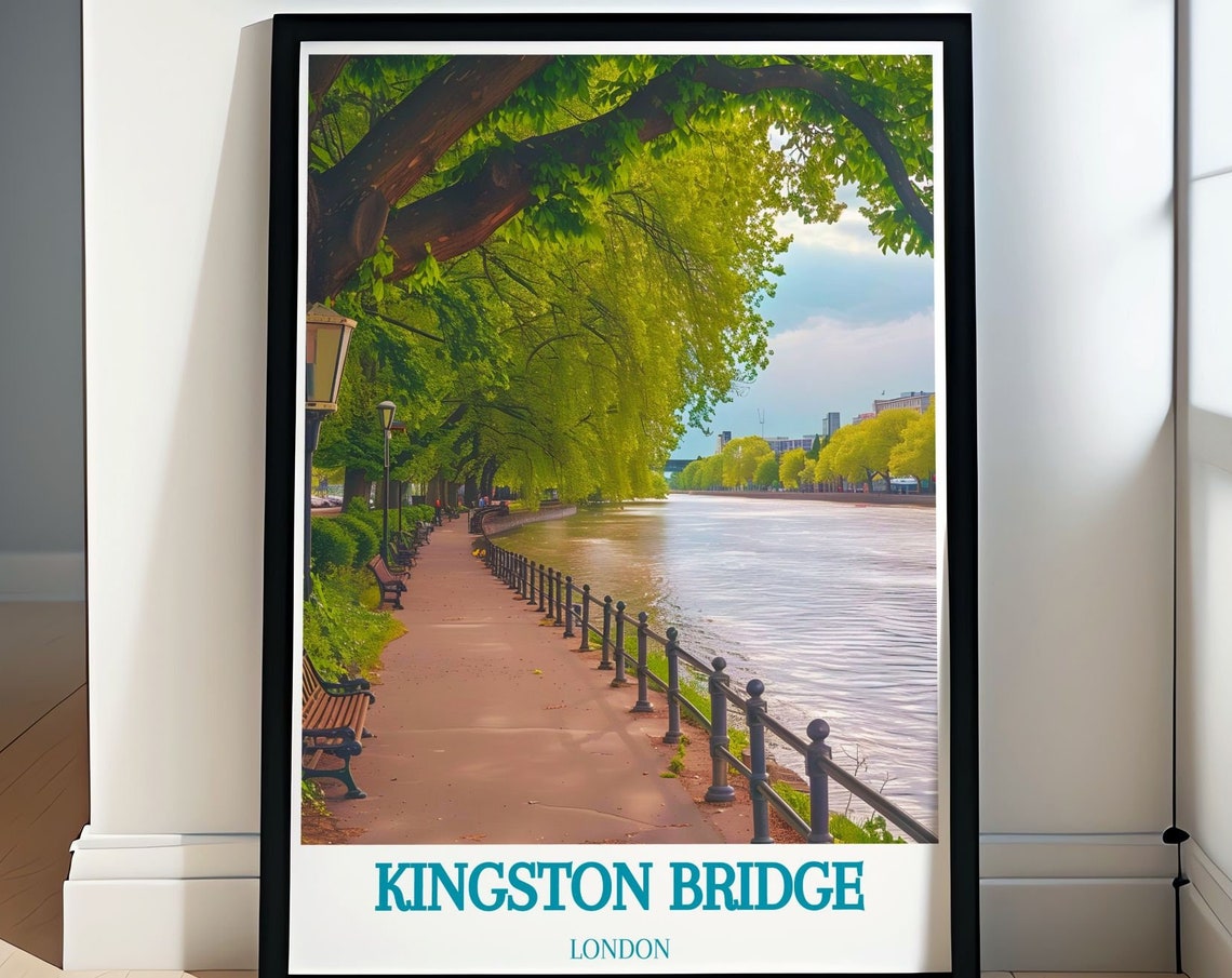 Kingston Bridge London Riverside Promenade Tree Lined Poster