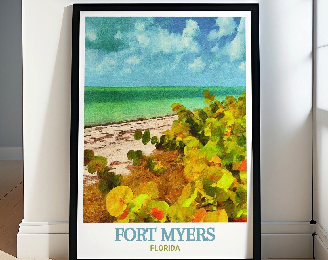 Fort Myers Lovers Key Beach Sea Grapes Florida Coast Travel Poster