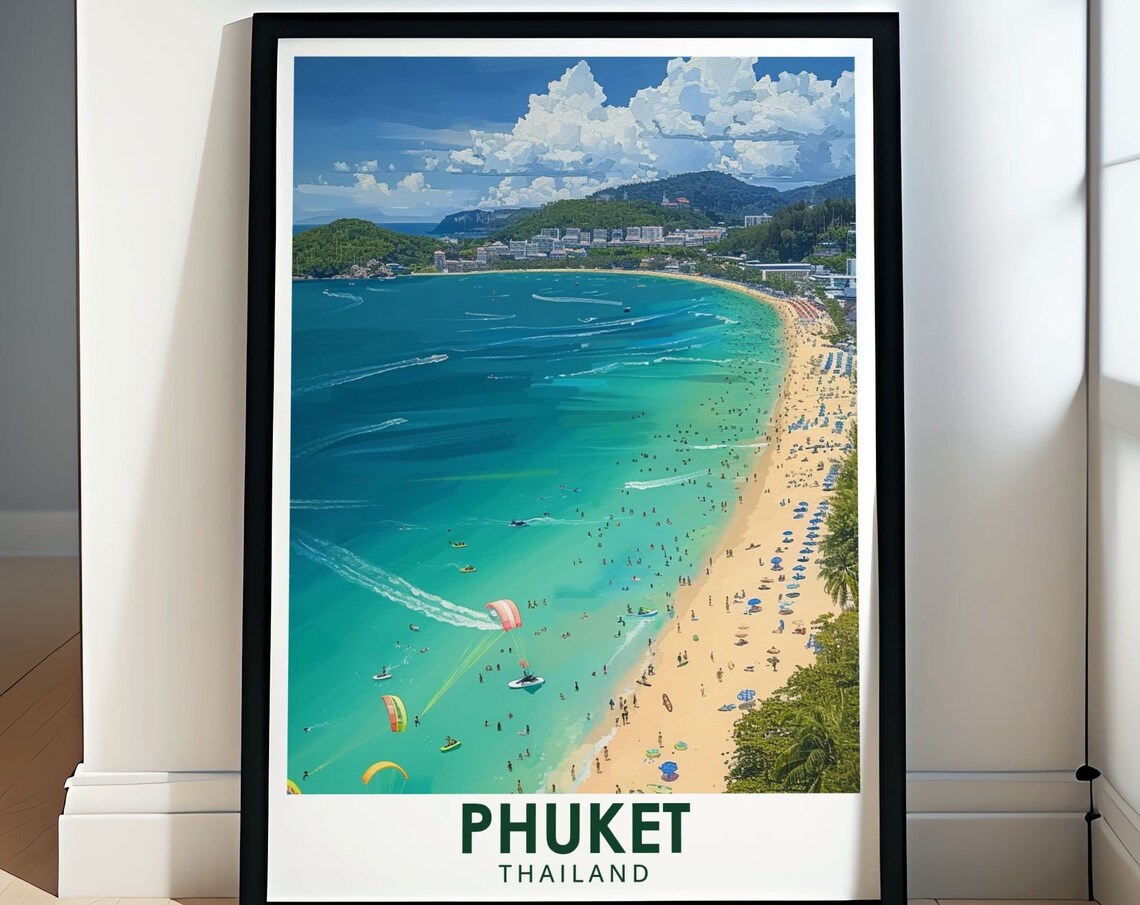 Patong Beach Aerial Parasailing Phuket Thailand Travel Poster