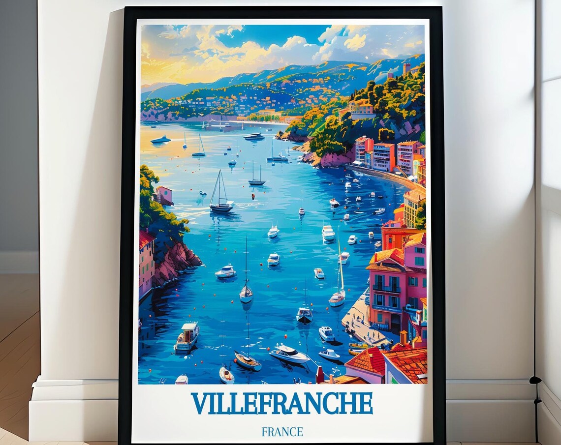 Villefranche France Harbor Sailboats Charming Retro Travel Poster