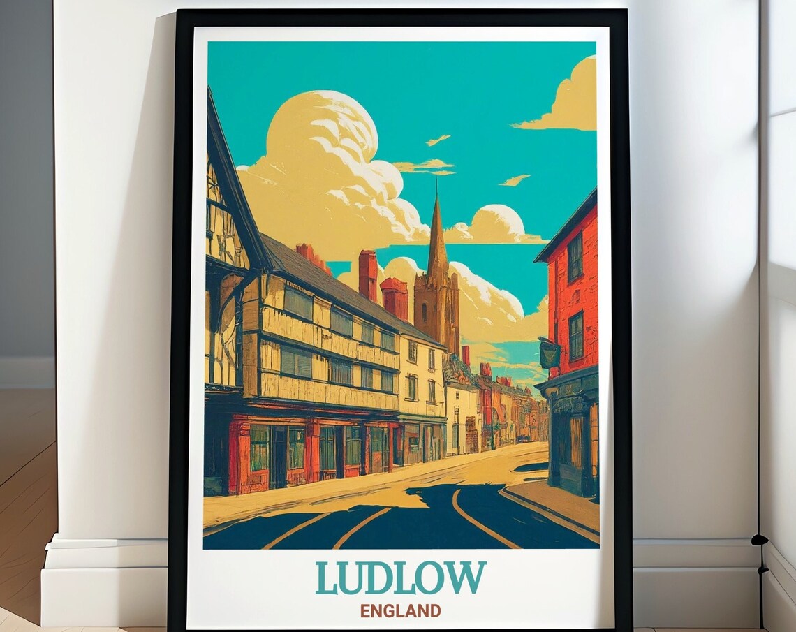 Ludlow England Broad Street Historic Old Town Scene Travel Poster