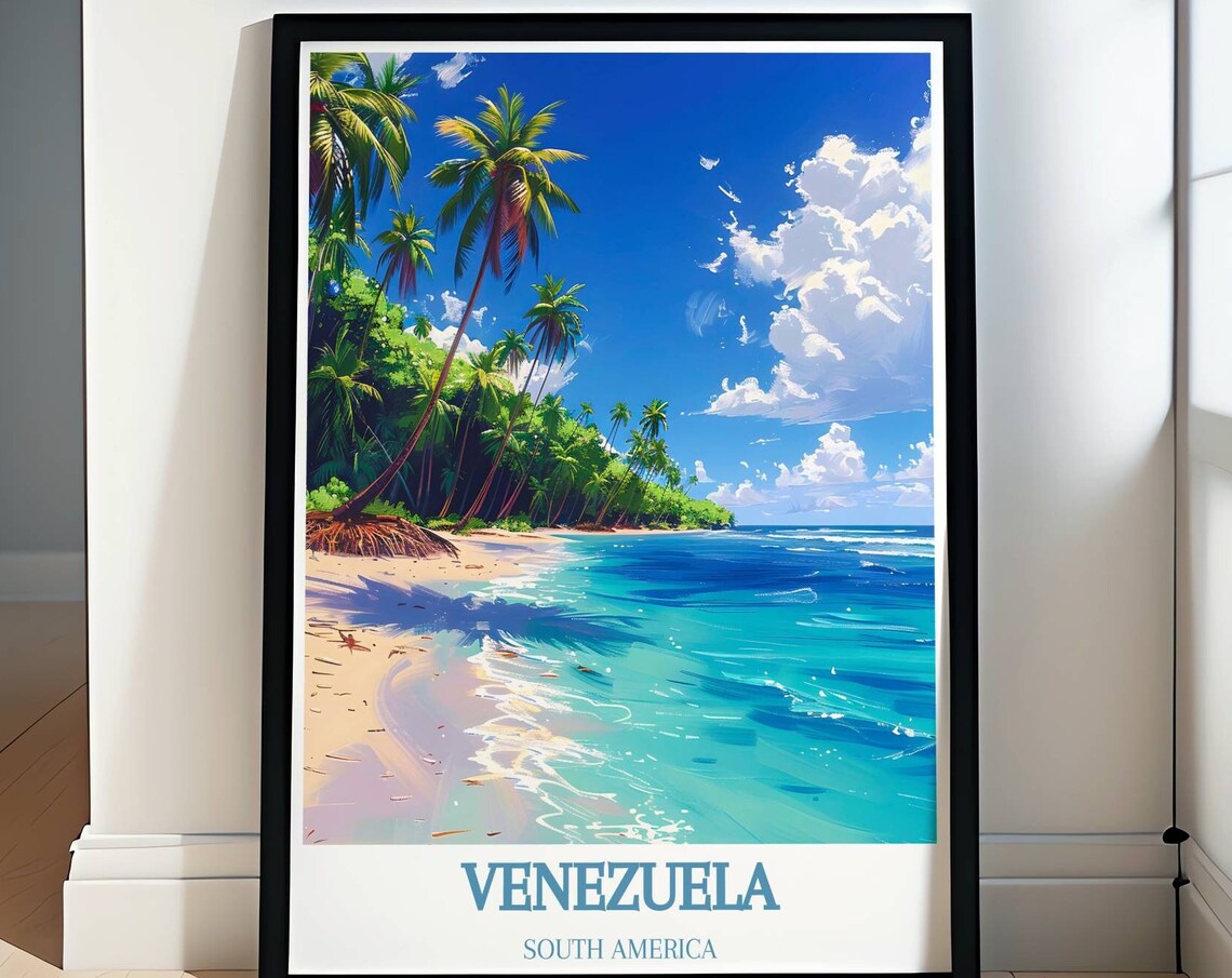 Venezuela South America Palm Lined Tropical Beach Shoreline Poster