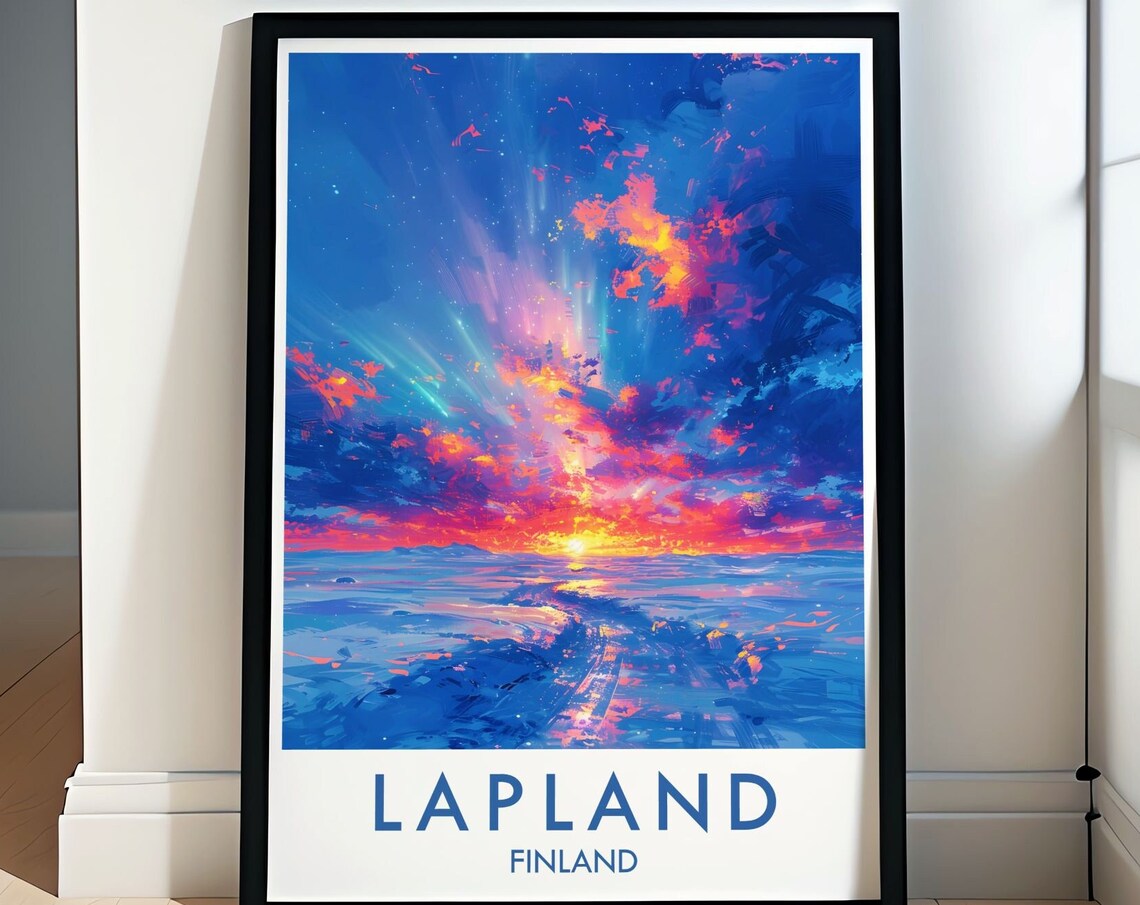 Lapland Finland Colorful Northern Lights Aurora Sky Art Poster